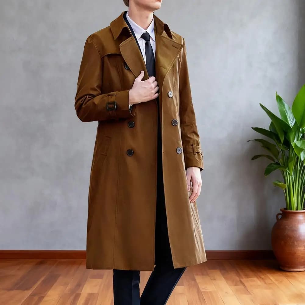 Men's Double-Breasted Windbreaker Coat