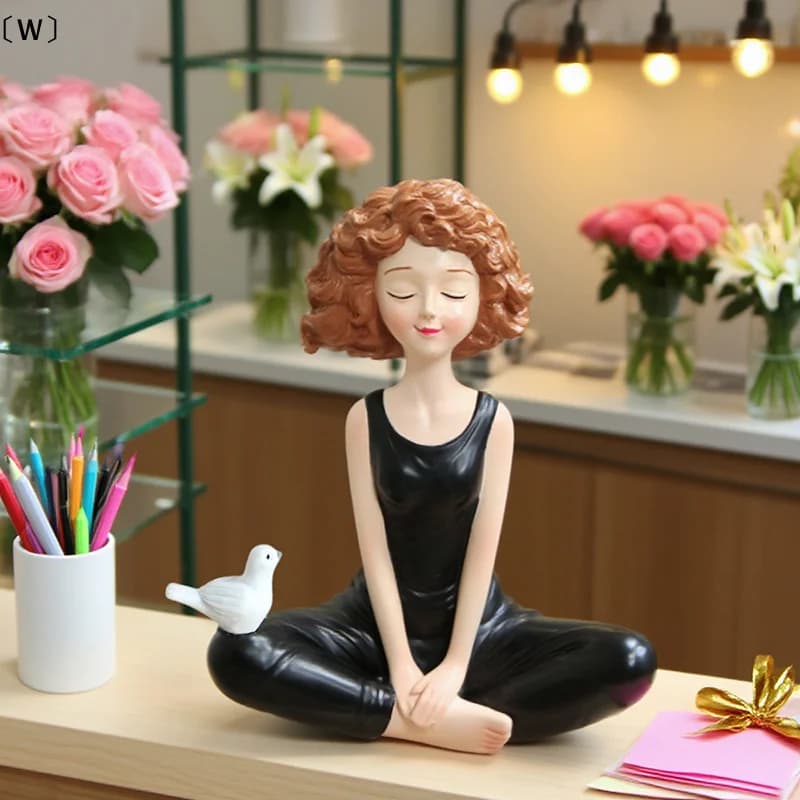 〔W〕Yoga Girl Figurines Yoga Statue Art Sculpture Figure Resin Home Decoration Desk Ornament, Statuette For Your Desk/Bookshelf