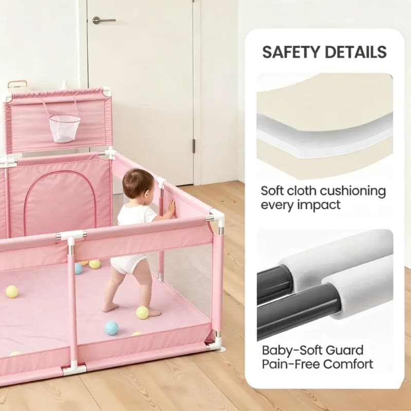 Baby Playpen, 128 X128cm Playpen for Toddlers, Indoor Outdoor Children's Activity Center, Safety Play Yard with Breathable Mesh