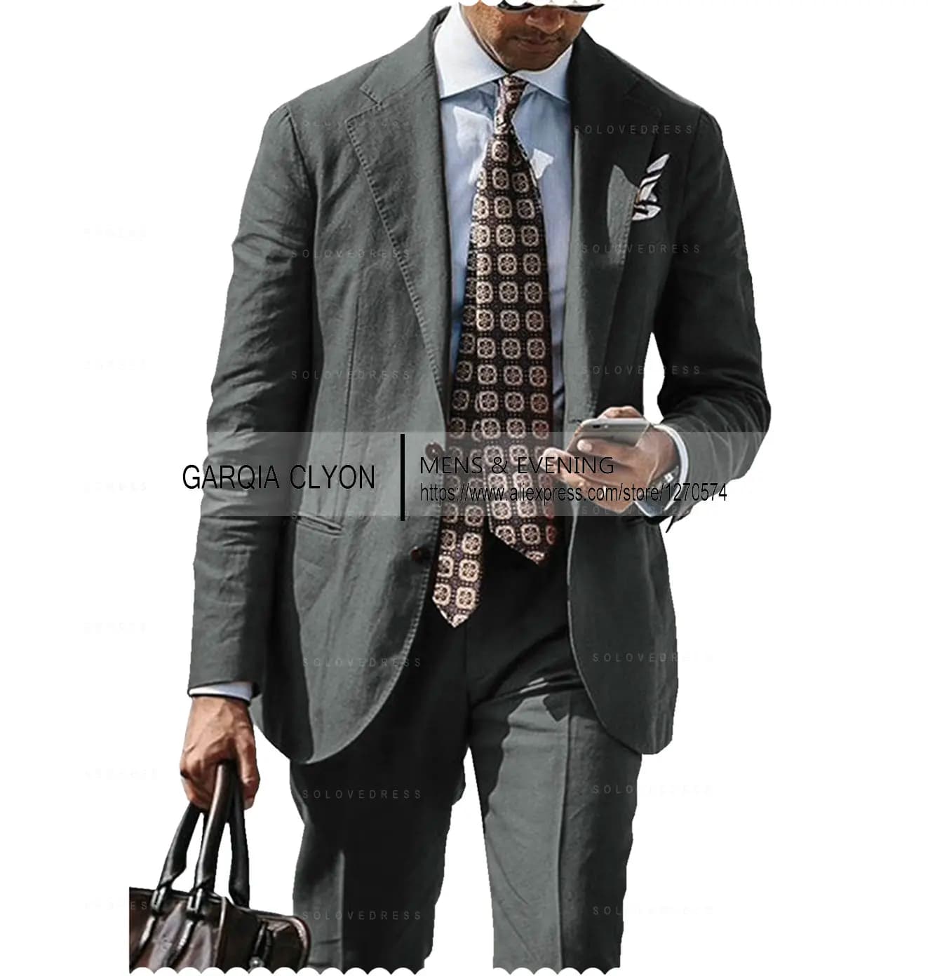 Men's Cotton Linen Casual Suit Jacket and Pants Set