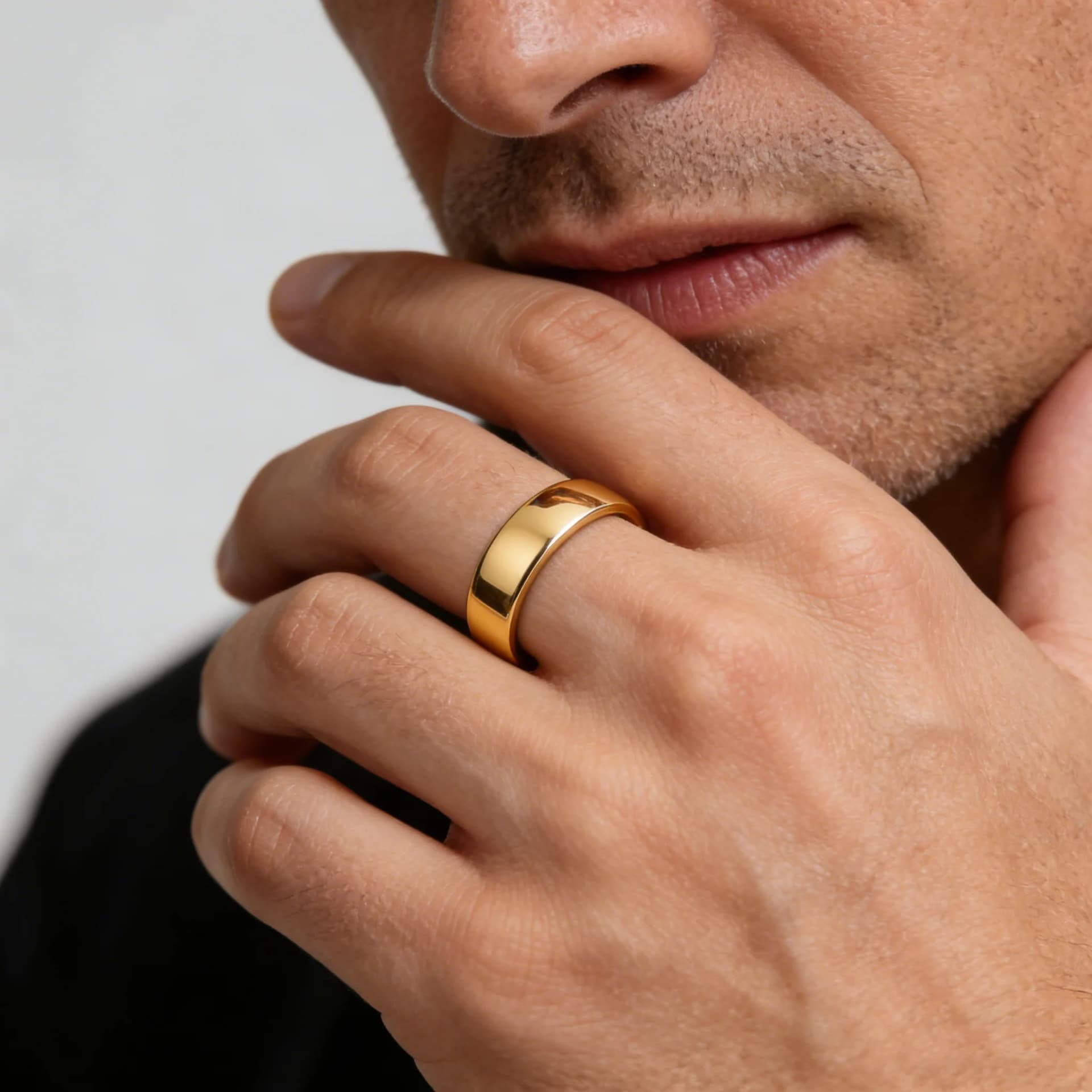 Gold-Tone Stainless Steel Wedding Band Ring