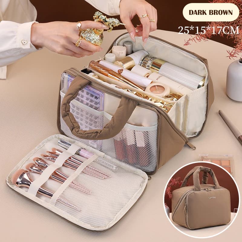 Toiletry Bag with Divider and HandleLarge Capacity Wide-Open Makeup Organizer Zipper Closure New Design Cute Travel Cosmetic Bag