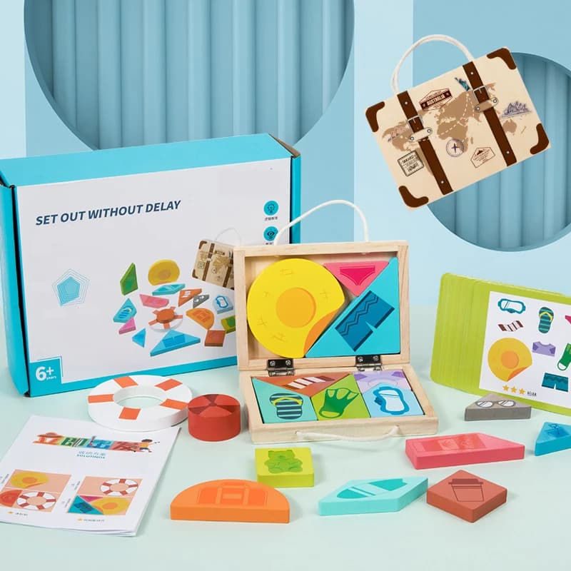 Wooden Blocks Puzzle with Game Cards