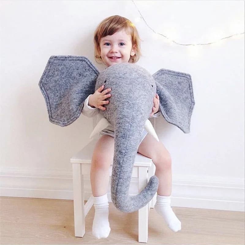 Kids Room Decoration 3D Cartoon Animal Head Wall Hanging Decor Elephant Deer Unicorn Stuffed Toys For Children Bedroom Decor