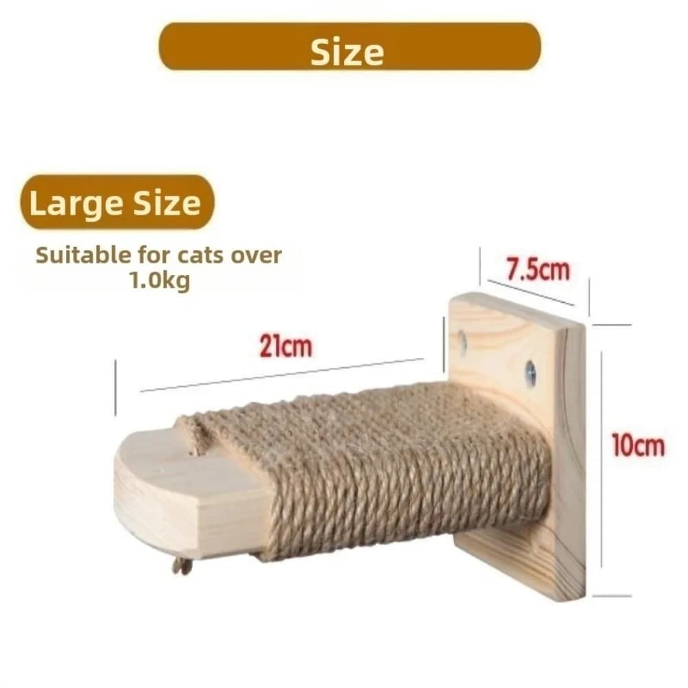 Wooden Cat Wall Shelves with Sisal Scratch Cover