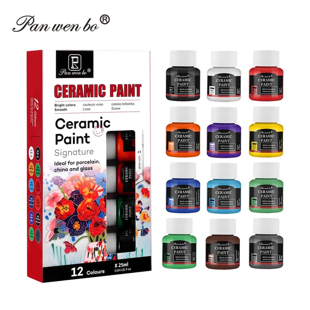 Acrylic Paint Set 12 Colors 25ml Ceramic Art Painting Kit for Canvas Wood Fabric DIY Craft Supplies
