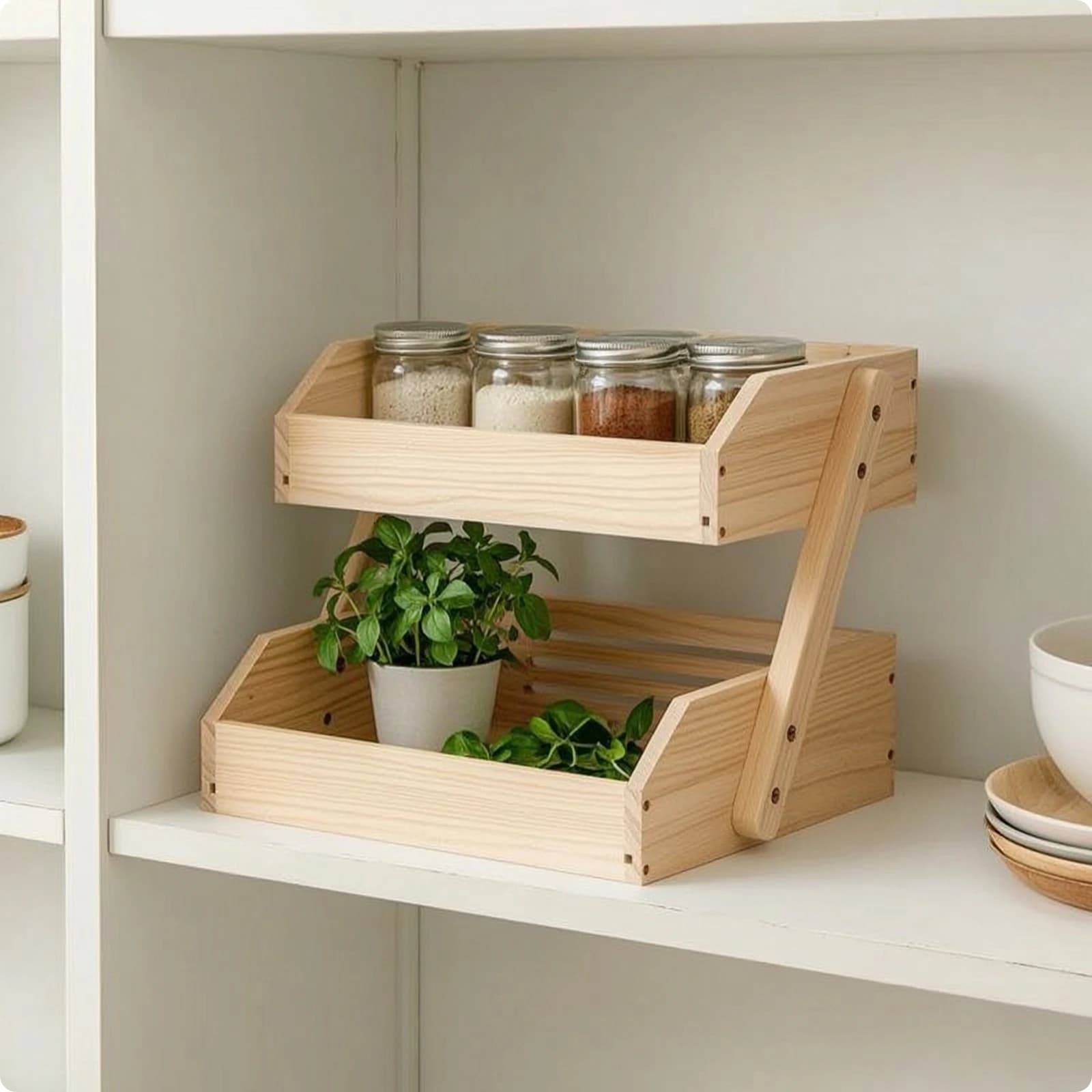 Wooden Countertop Produce Organizer Rack