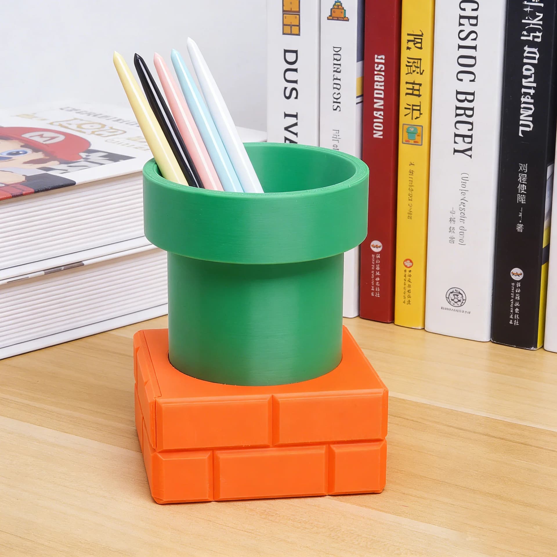 Brick and Pipe Desk Pen Holder with Drawer