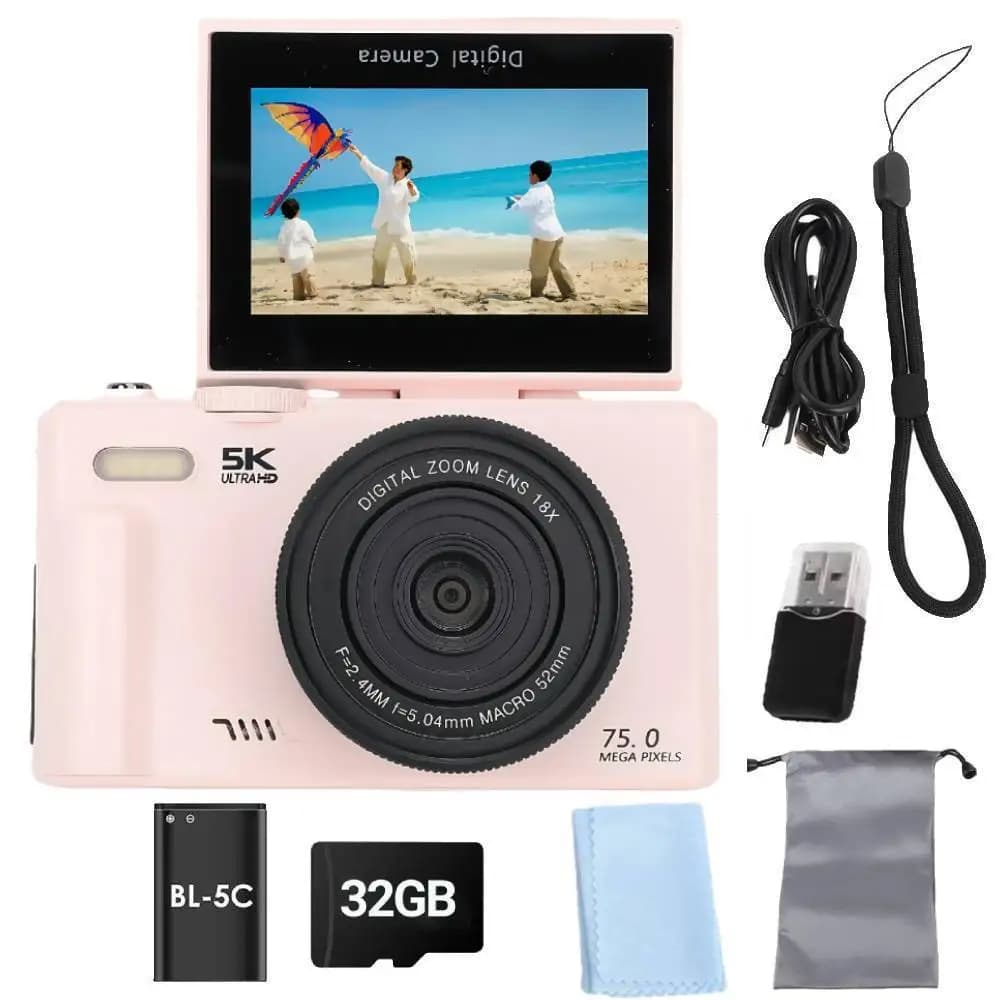 75MP 5K Digital Camera with 18X Zoom