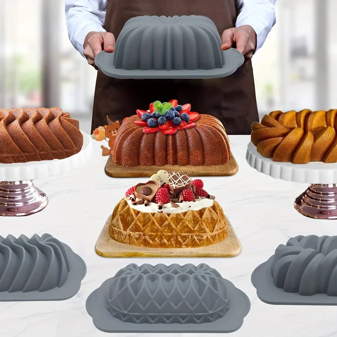 Silicone Bakeware Set with Assorted Cake Molds