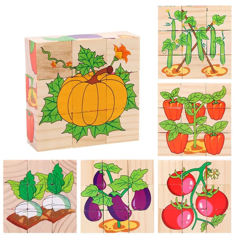 Wooden Animal Cube Puzzle Blocks