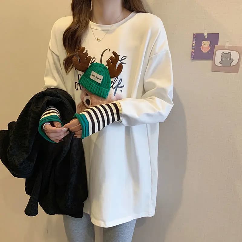 Long Sleeve Graphic Pullover Midi Top
