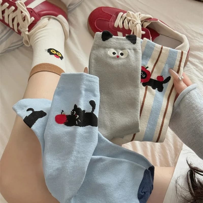 Women's Cartoon Striped Cotton Crew Socks