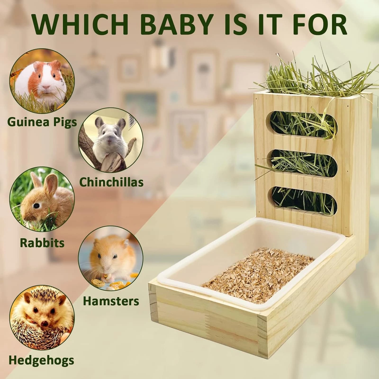 Wooden Hay Feeder with Litter Box for Small Animals