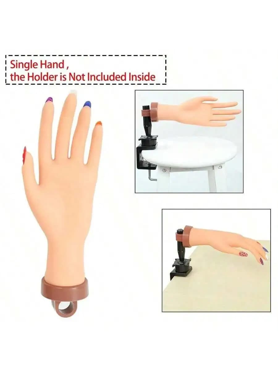 Nail art beginners practice fake hand models with insertable nail plates, bendable fingers, display racks, rubber hands
