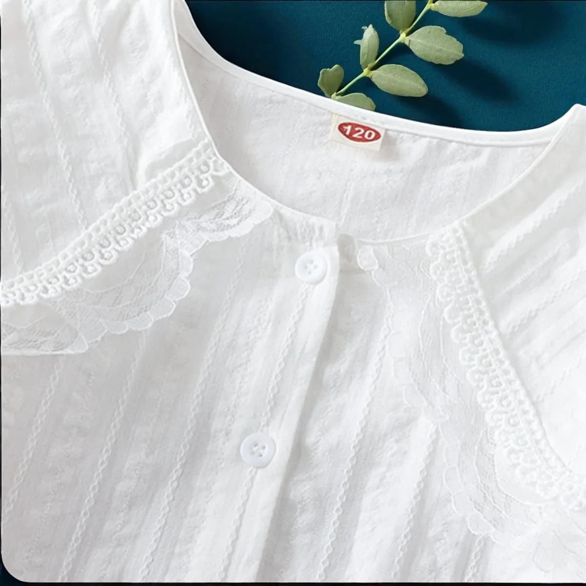 Girls White Cotton Lace Button-Up Blouse