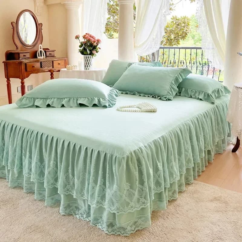 Three Layer Gauze Lace Bed Cover with Ruffled Edge