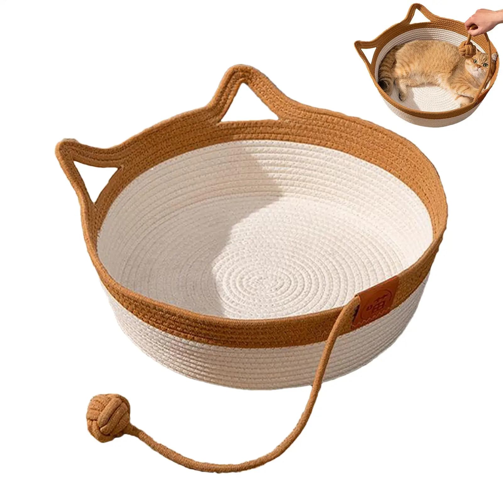 Hand-Woven Cotton Rope Cat Bed Basket