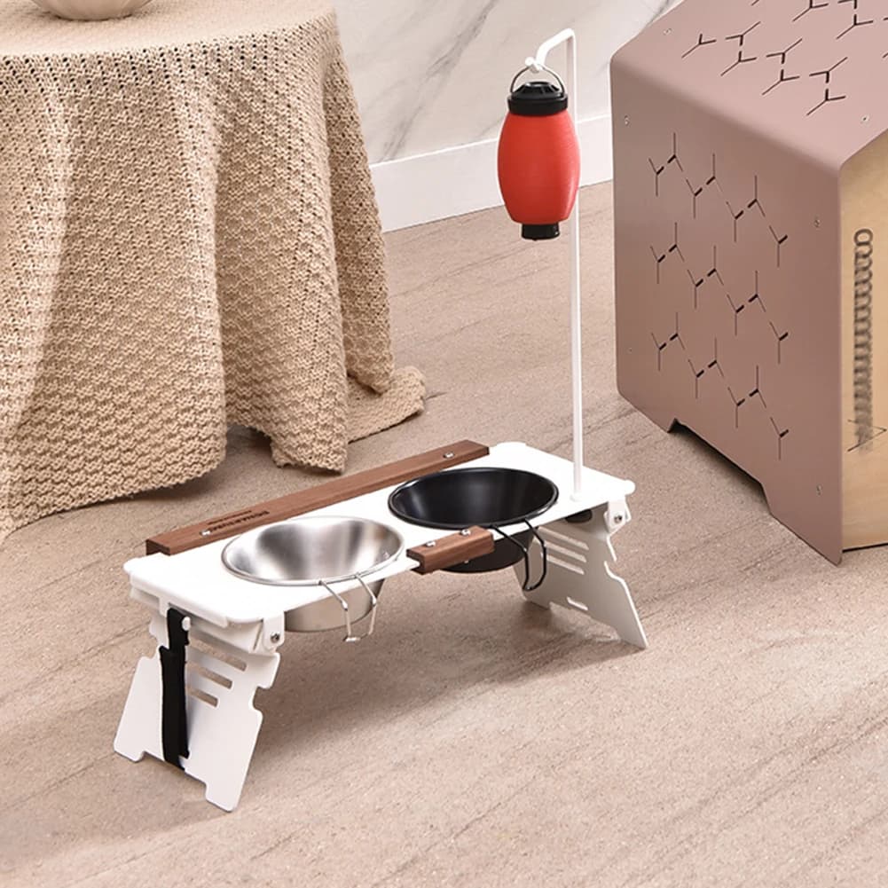 Foldable Outdoor Pet Feeder Stand with Lamp Pole