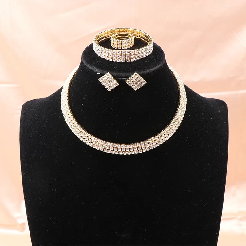 4Pcs/set Bridal Jewelry Set Necklace Bracelets Ring Earrings Set Super Gorgeous Luxury Shiny Fashion Jewelry Party Gift
