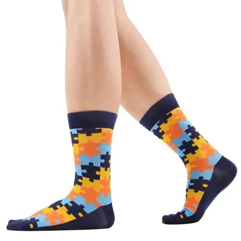 Puzzle Pattern Cotton Crew Socks