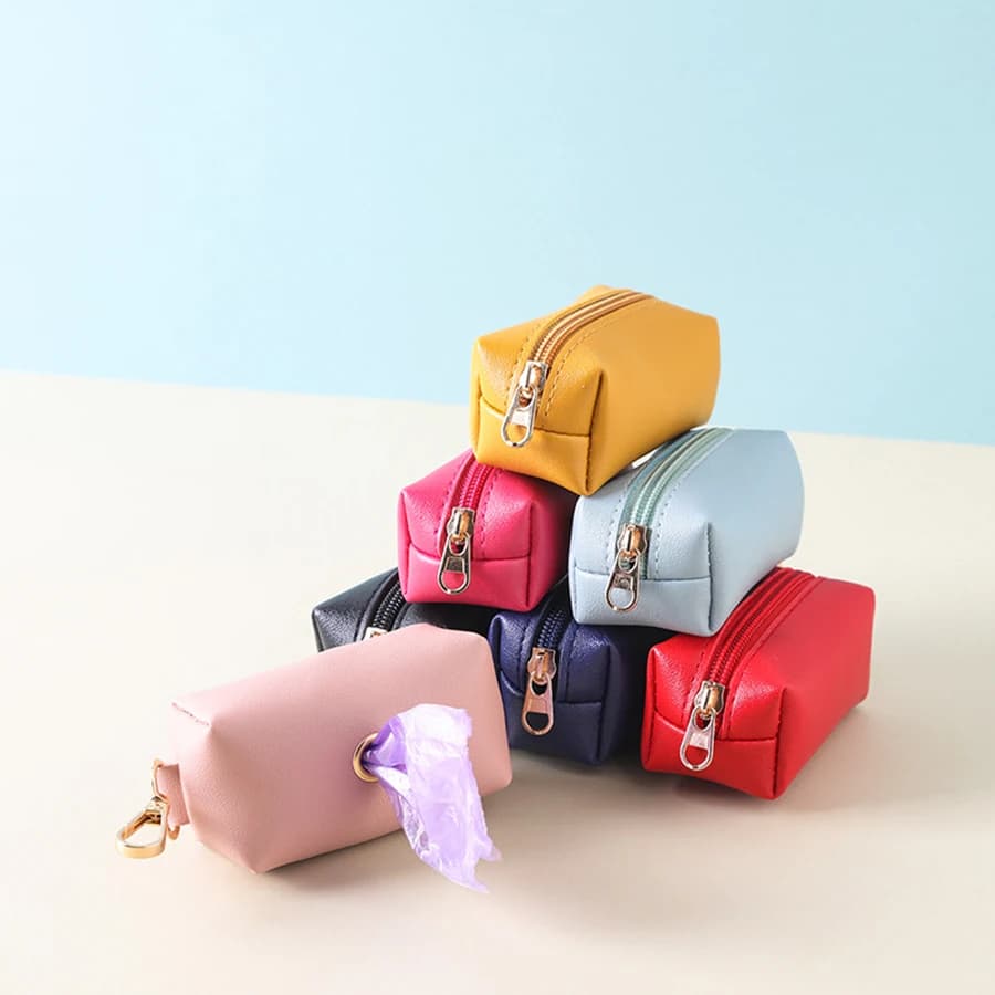 Pet poop bag dispenser dog garbage bag bag PU leather outdoor portable dog walking poop collection box