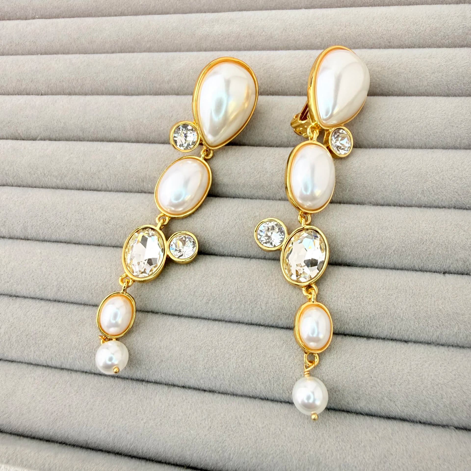 Pearl and Crystal Drop Clip-On Earrings