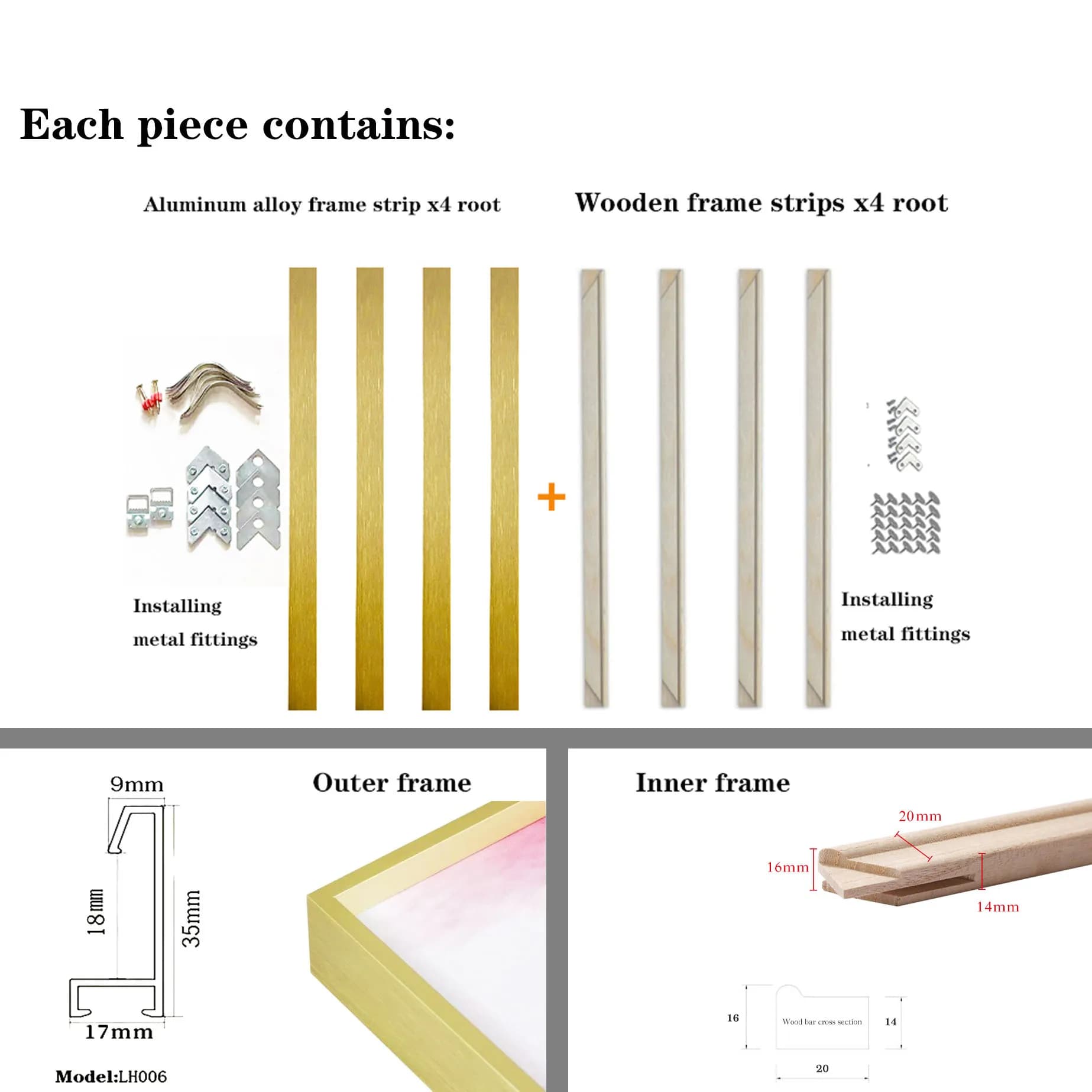 Modern Wall Art Narrow Side Combination of Aluminum Alloy And Wooden Inner Frame Canvas Metal Painting Frame