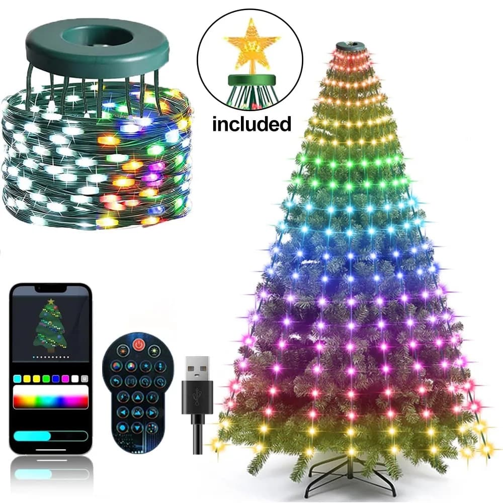 Smart RGBIC Christmas Tree Lights with Star Topper