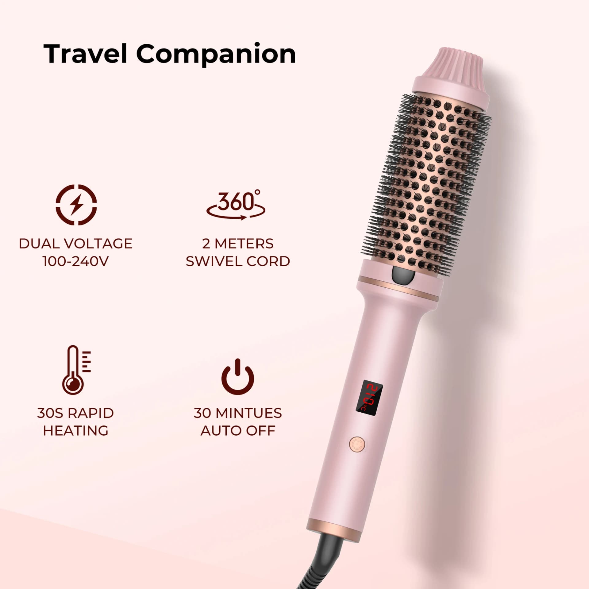 Ceramic Heated Curling Brush with Temperature Control