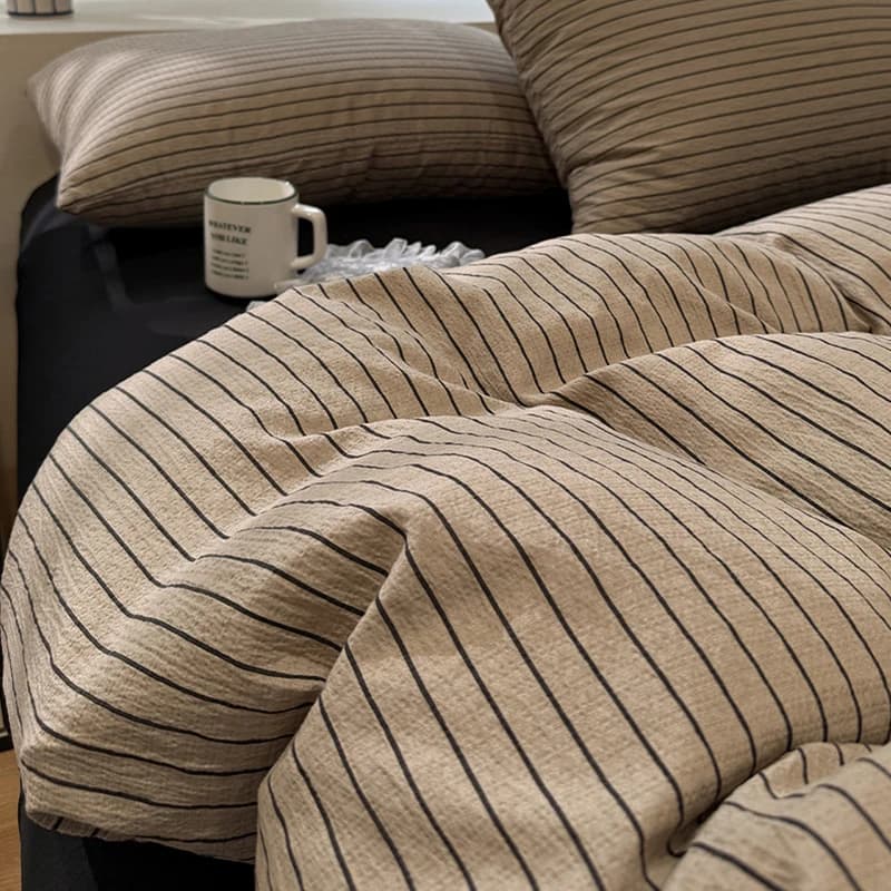 4Pcs Geometric Bedding Set for Four Seasons Soft Stripe Printing Skin-Friendly Bed Sets Single Fitted Sheet Kit with Quilt Cover