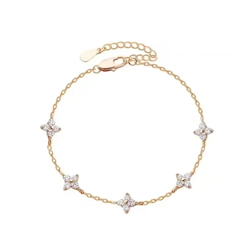 Crystal Four Leaf Flower Gold Stainless Steel Bracelet