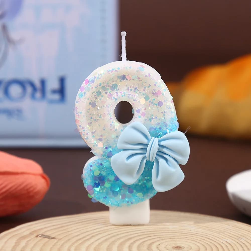 Light Blue Bow Number Candles