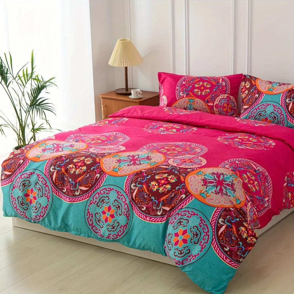 Bohemian Style Bedding Set - 1 Duvet Cover And 2 Pillowcases Included Quirky Boho Bed Linens for a Unique Sleep Experience