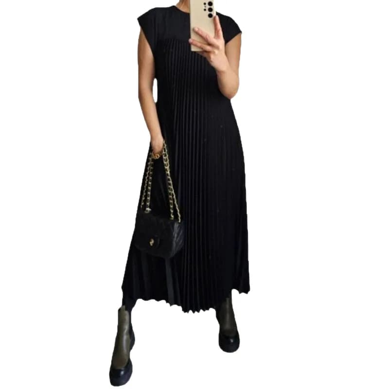 Women Dresses 2026 New fashion casual round-neck sleeveless pleated dress autumn spring women's clothing vestidoes