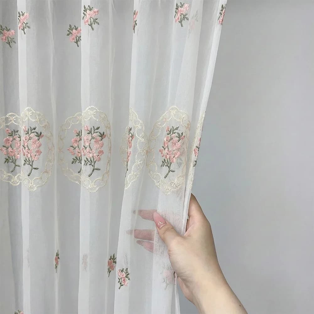 Floral Embroidery Sheer Curtain Panel