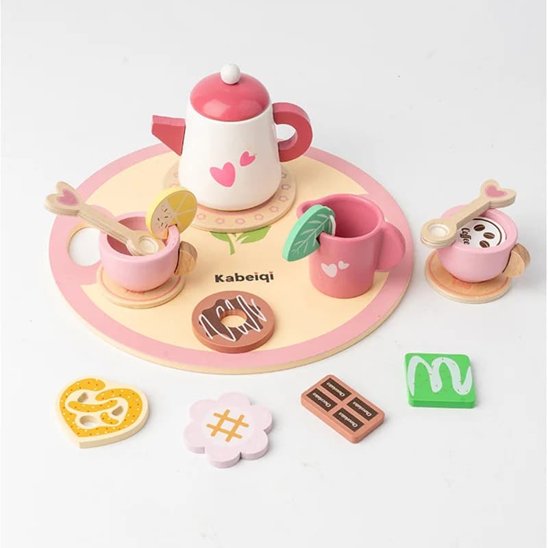 Kids Pretend Play Toys Popular Kids Kitchen Toys Realistic Wooden Tea Set Party Toy Set Children's Simulation Tea Set Gifts