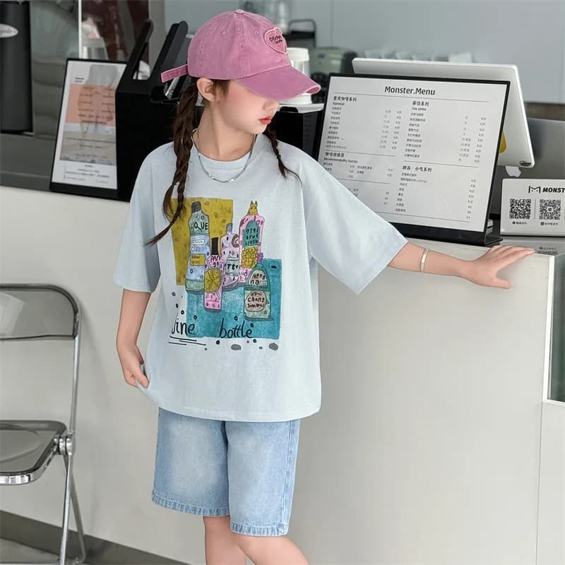 Girls Summer Print T-Shirt And Shorts Set