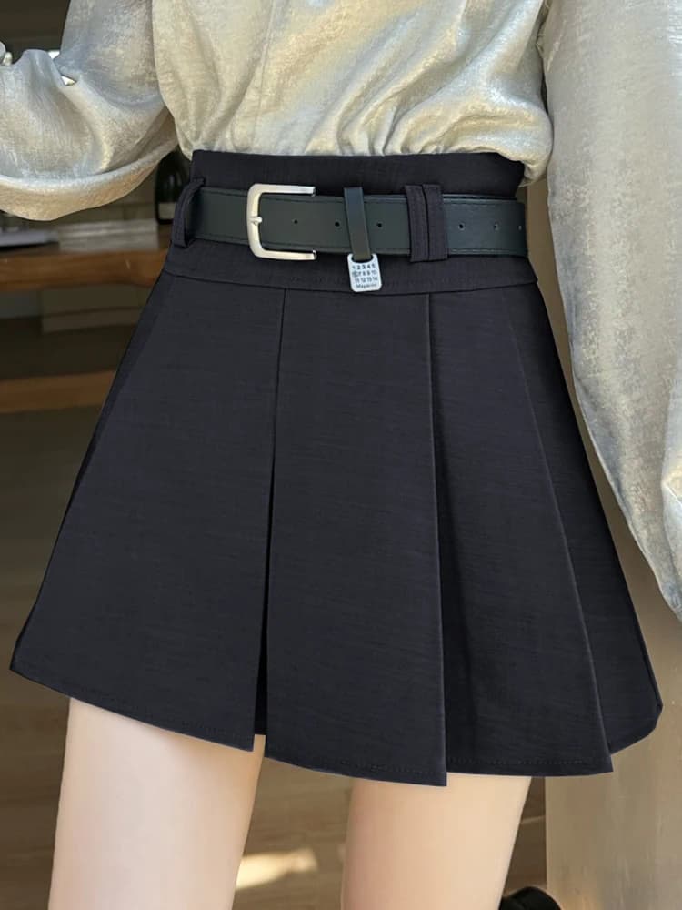 High-Waisted Pleated Skirt with Belt