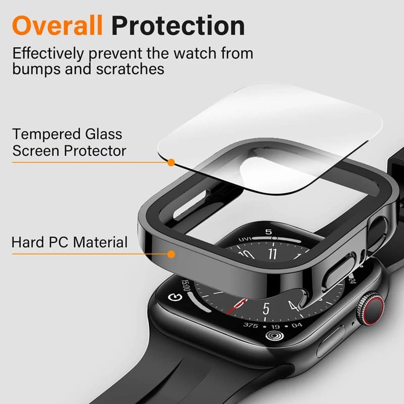 Glass+Case for Apple Watch 42 46mm 45mm 41 49 44mm 40 Mm Straight Edge Screen Protector Cover Case iWatch SE 6 7 8 9 10 11 Ultra