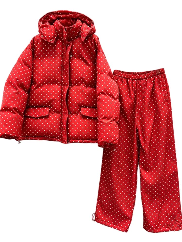Women's Striped Hooded Padded Jacket and Lantern Pants Set