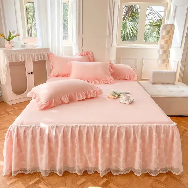 Three Layer Gauze Lace Bed Cover with Ruffled Edge