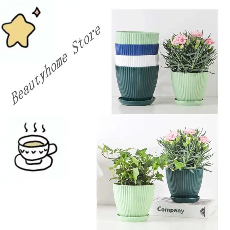 Plastic Indoor Planter Pot with Tray