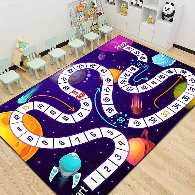 Kids Game Pattern Floor Mat Various Styles with Snakes Ladders Alphabet and Space Themes NonSlip Rug for Children's Room Decor