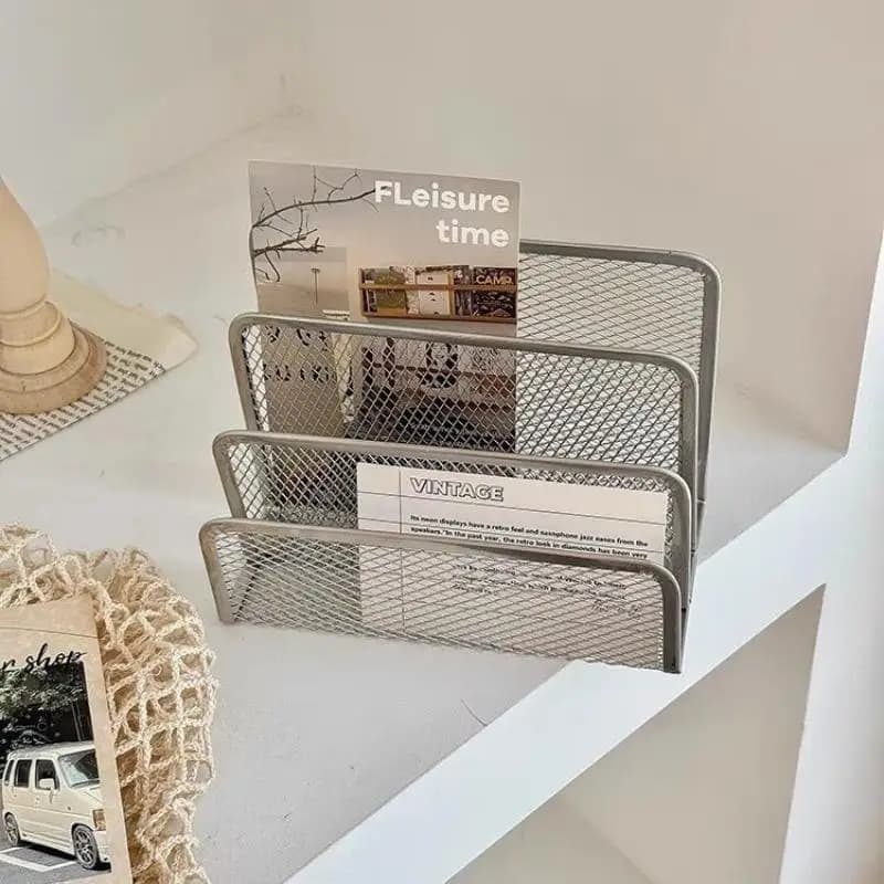 Desk Mail Organizer, 2 Pack Office Small Letter Sorter Desktop File Organizer Metal Mesh With 3 Vertical Upright Compartments
