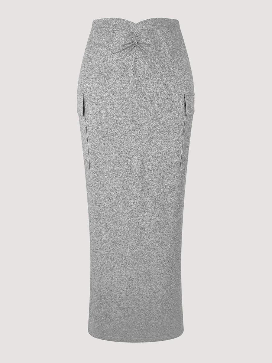 High Waist Knitted Cargo Maxi Skirt