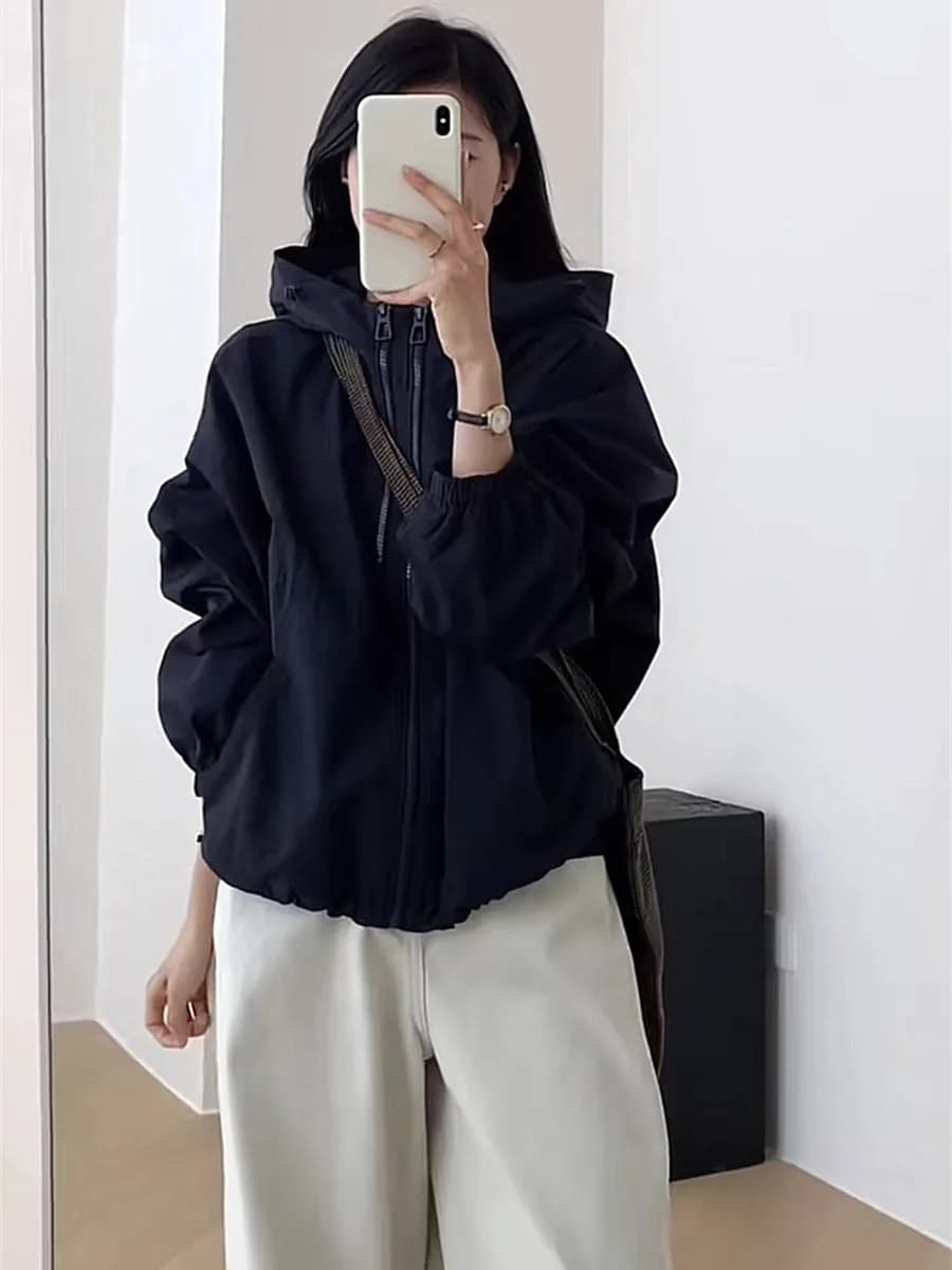 Double Zipper Hooded Short Jacket