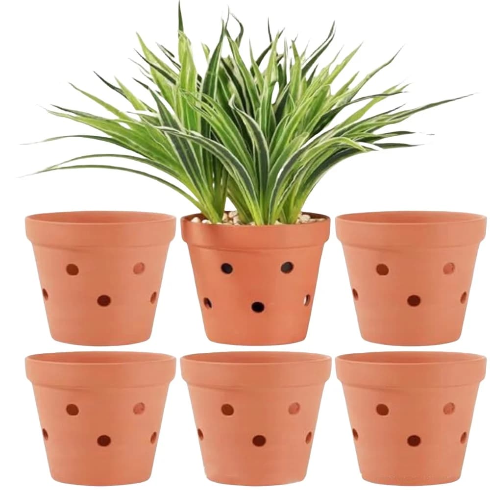 Terracotta Orchid Pots with Drainage Holes, 4.5 Inch, 6-Pack