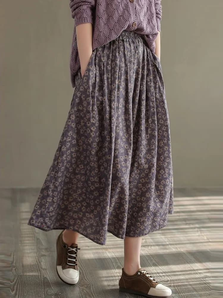 Women's Vintage Floral A-Line Long Skirt