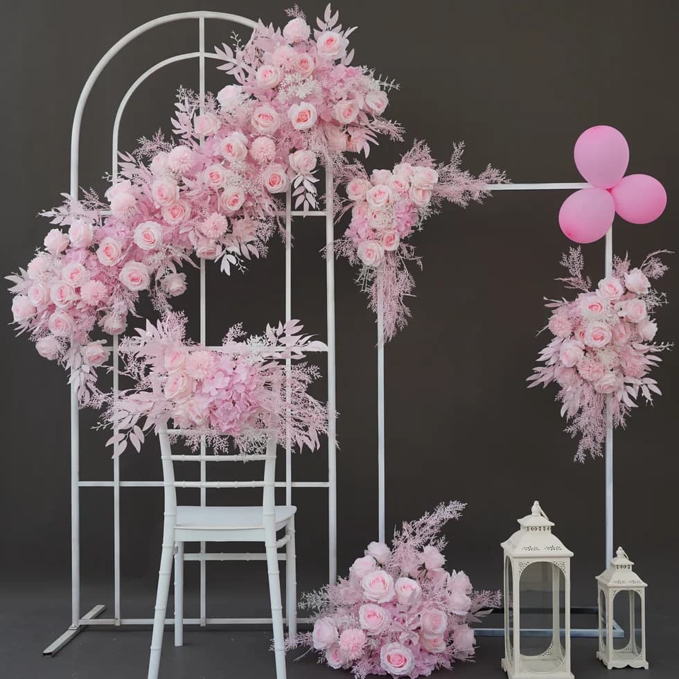 White Silk Flower Row Wedding Arch Backdrop